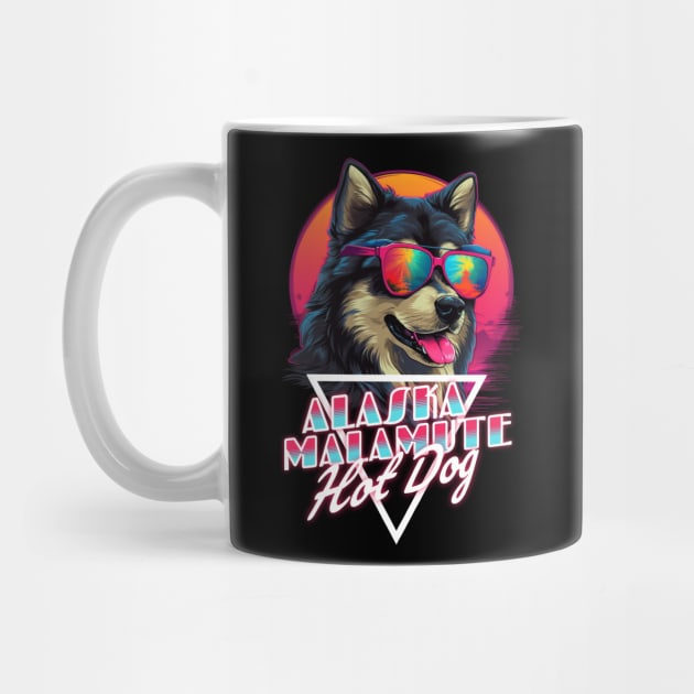 Retro Wave Alaska Malmute Hot Dog Shirt by Miami Neon Designs